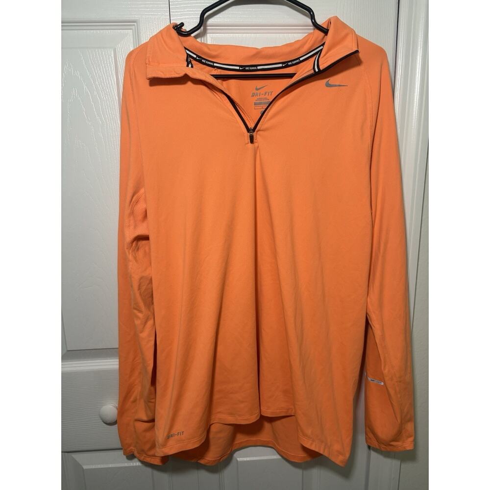 Nike Running Dri-FIT Pullover Mens Large Orange 1/4 Zip Long Sleeve Athletic